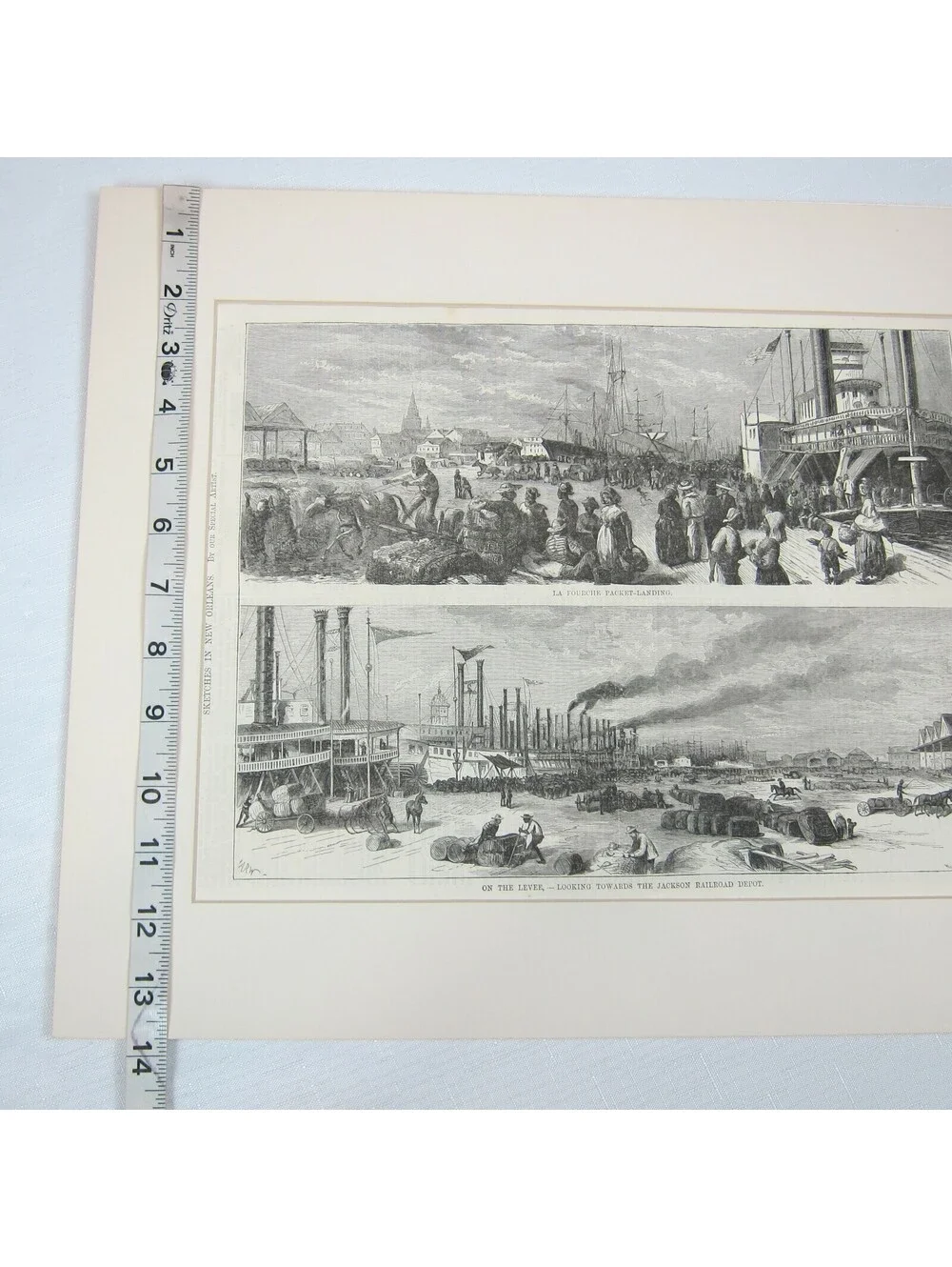 Antique 1871 Print Sketches New Orleans La Fourche Packet-Landing Railroad Depot